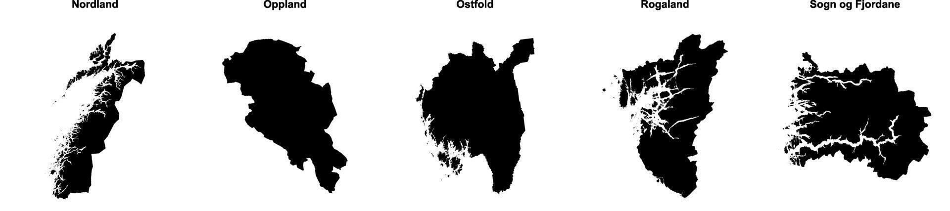 Nordland, Oppland, Ostfold, Rogaland, Sogn og Fjordane outline maps vector