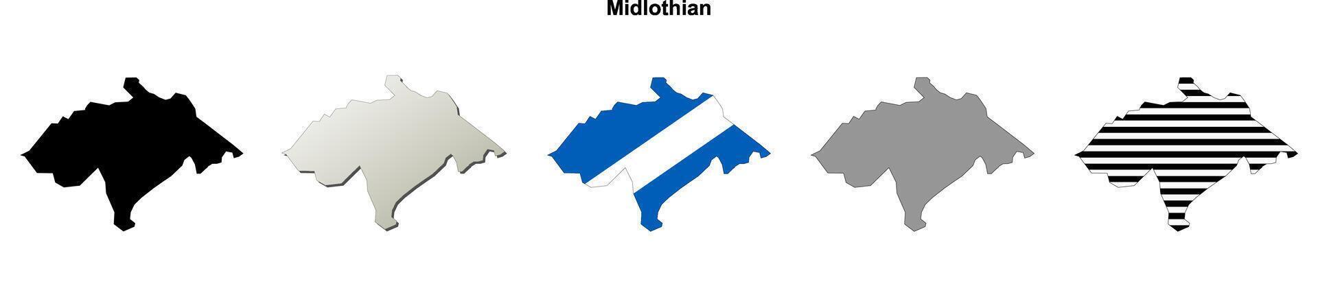 Midlothian, Scotland blank outline map set vector
