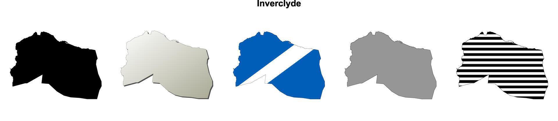 Inverclyde, Scotland blank outline map set vector