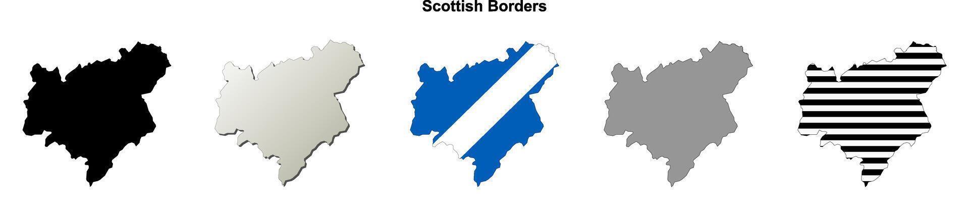 Scottish Borders, Scotland blank outline map set vector