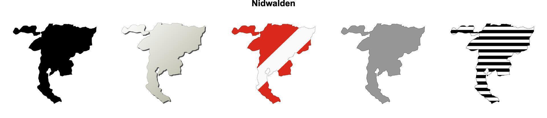 Nidwalden canton blank outline map set vector