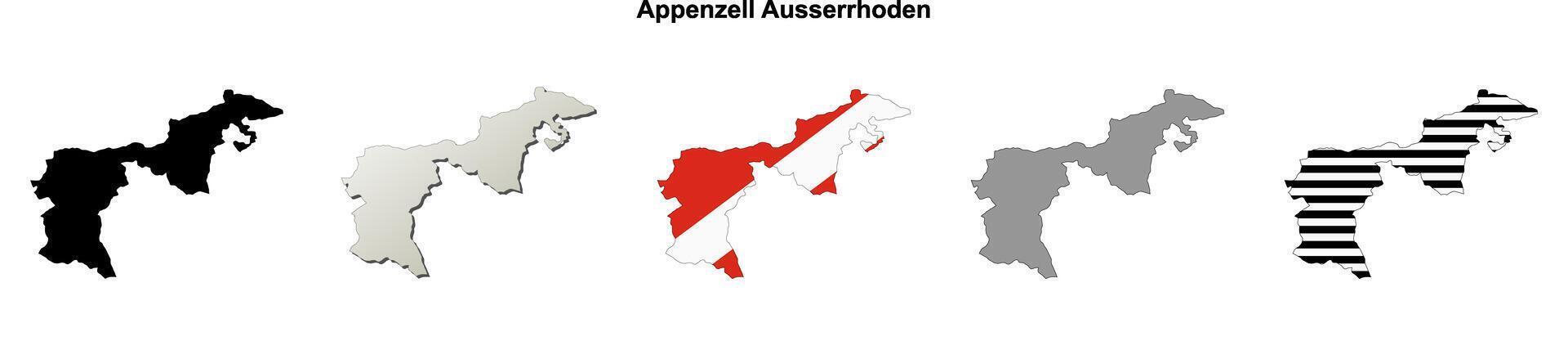 Appenzell Ausserrhoden canton blank outline map set vector