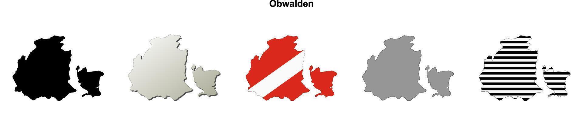 Obwalden canton blank outline map set vector