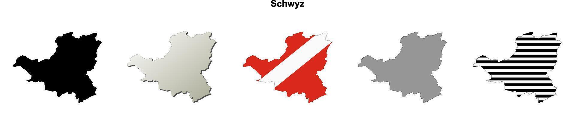 Schwyz canton blank outline map set vector