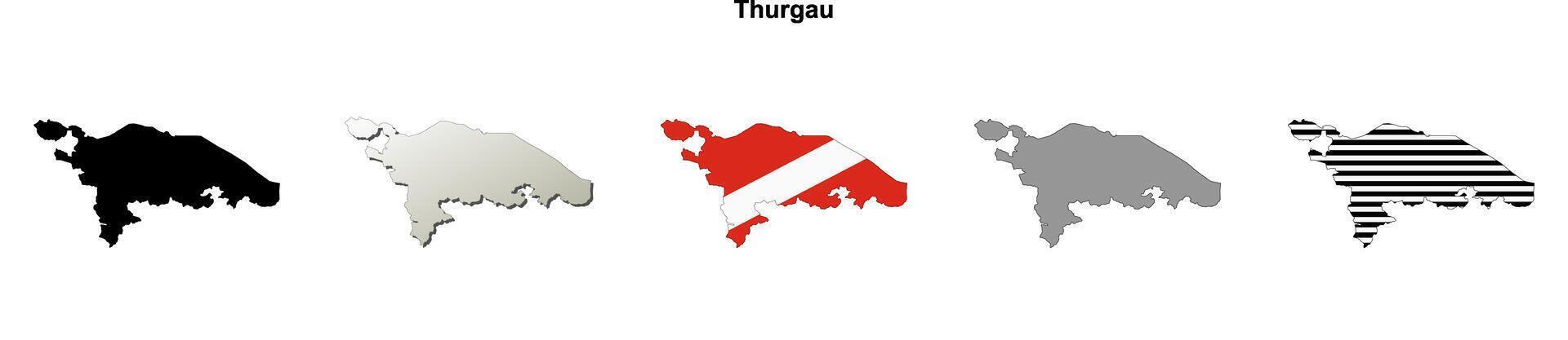 Thurgau canton blank outline map set vector