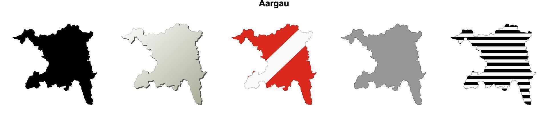 Aargau canton blank outline map set vector