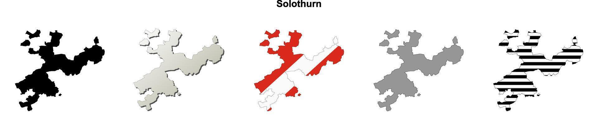 Solothurn canton blank outline map set vector