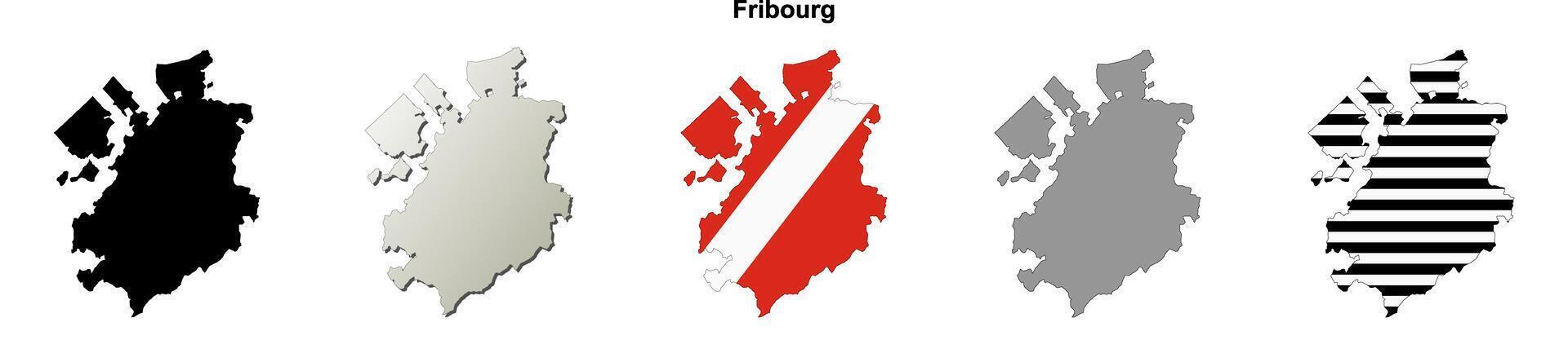 Fribourg canton blank outline map set vector