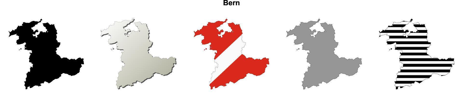 Bern canton blank outline map set vector