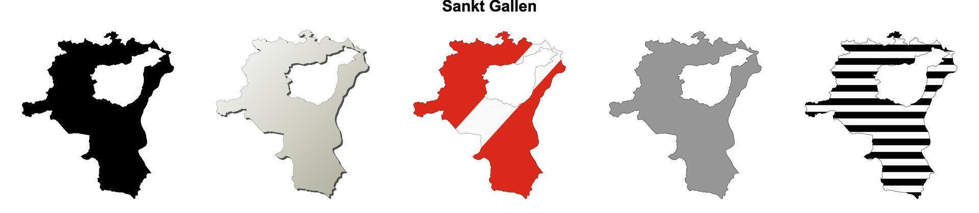 Sankt Gallen canton blank outline map set vector