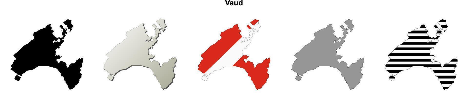 Vaud canton blank outline map set vector