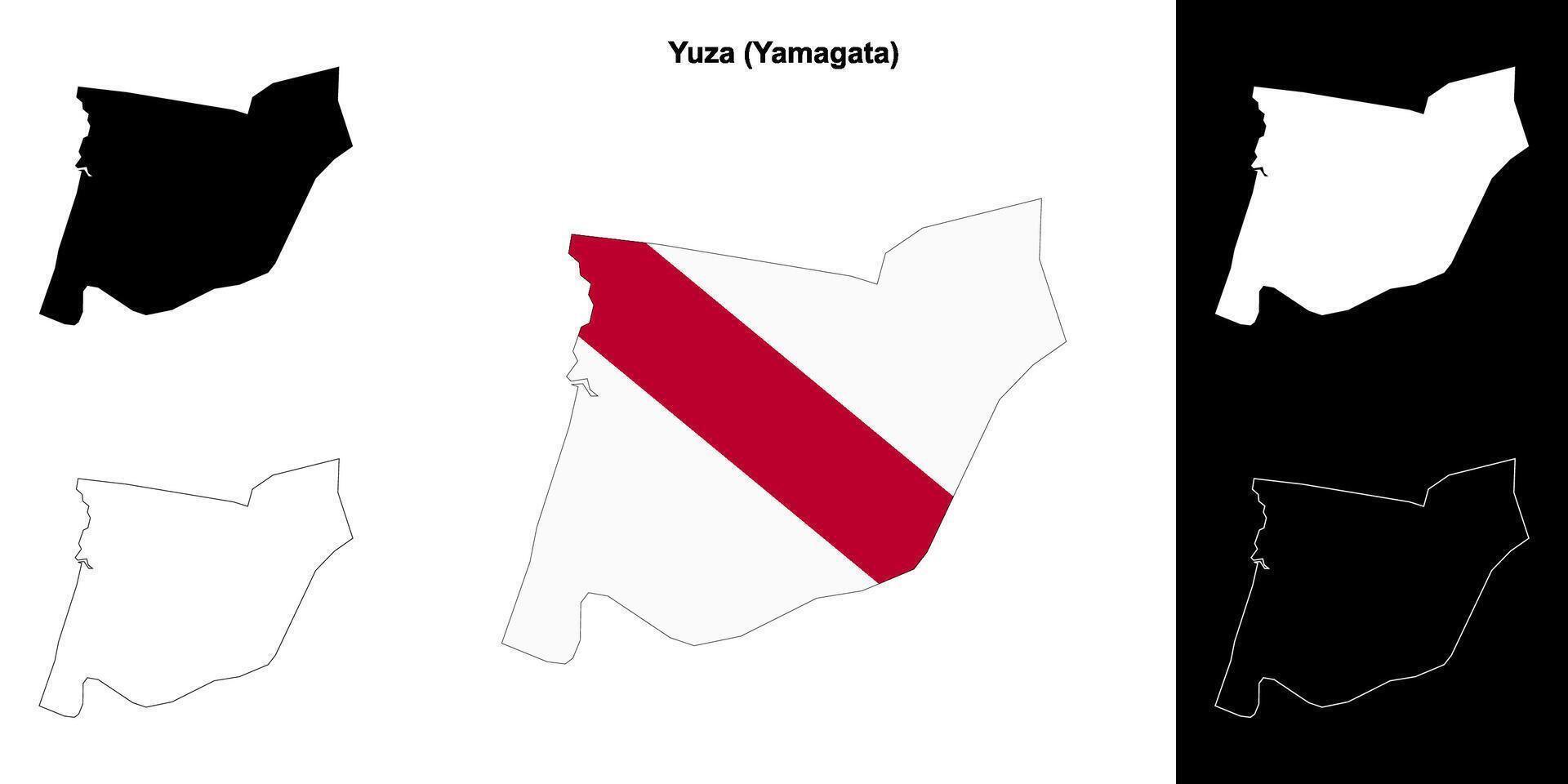 Yuza, Yamagata outline map set vector