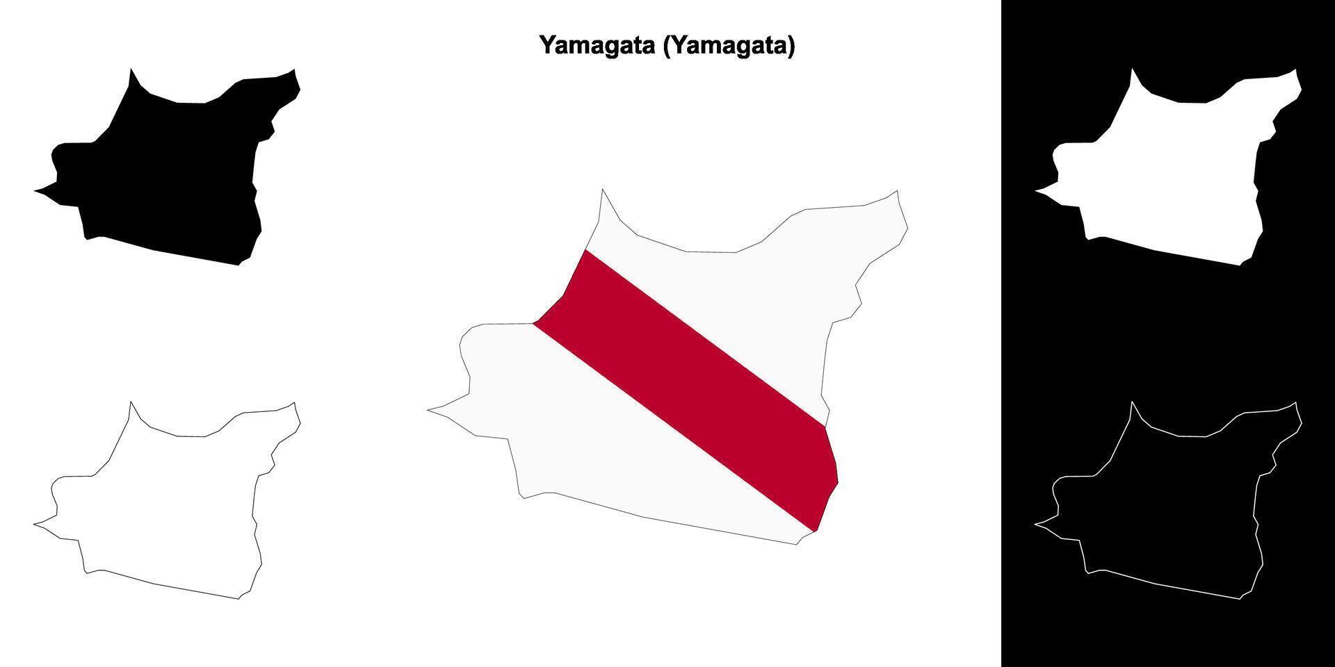 Yamagata, Yamagata outline map set vector