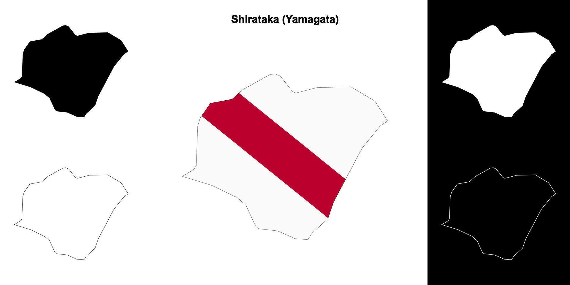 Shirataka, Yamagata outline map set vector