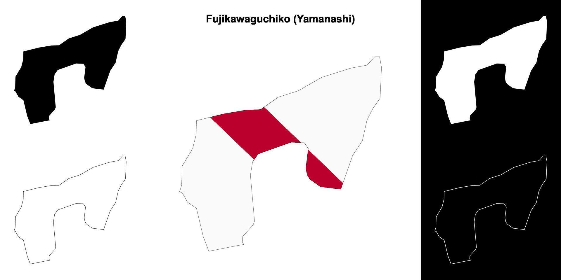 Fujikawaguchiko, Yamanashi outline map set vector