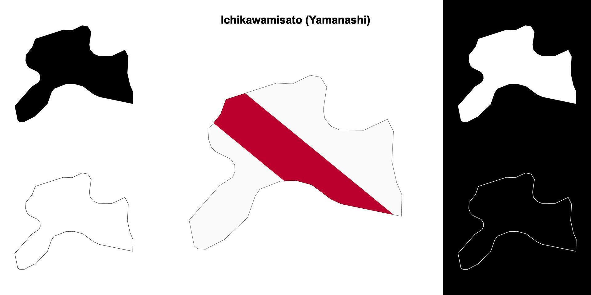 Ichikawamisato, Yamanashi outline map set vector