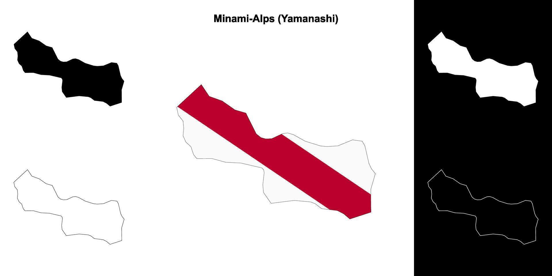 Minami-Alps, Yamanashi outline map set vector