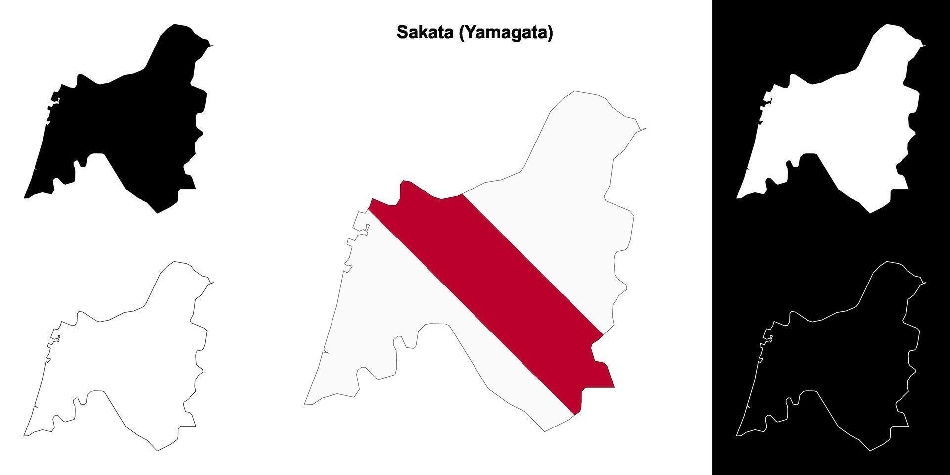 Sakata, Yamagata outline map set vector