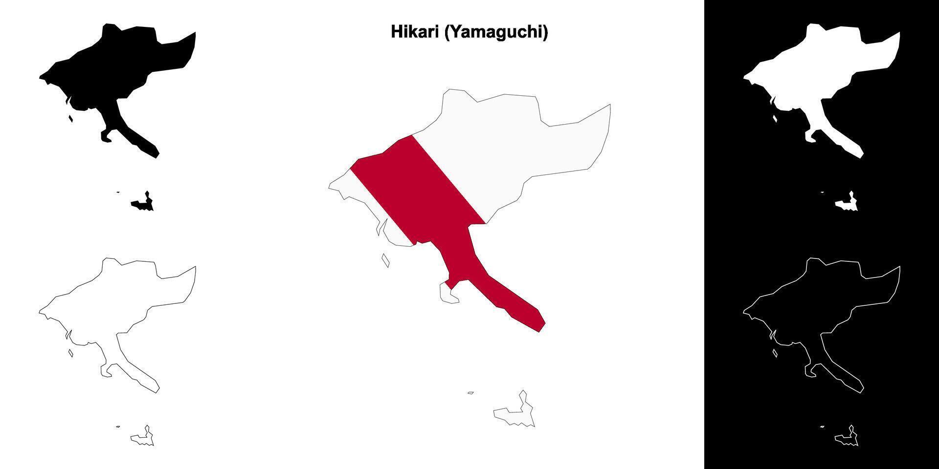 Hikari, Yamaguchi outline map set vector