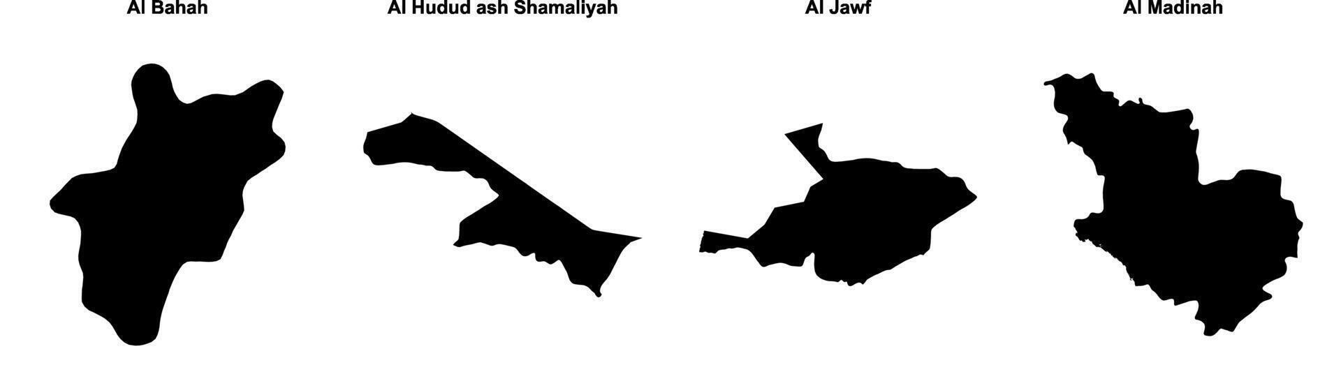 Al Bahah, Al Hudud ash Shamaliyah, Al Jawf, Al Madinah outline maps vector