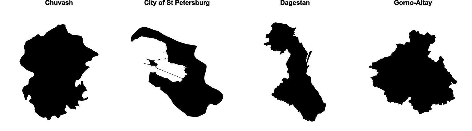 Chuvash, City of St Petersburg, Dagestan, Gorno Altay outline maps vector
