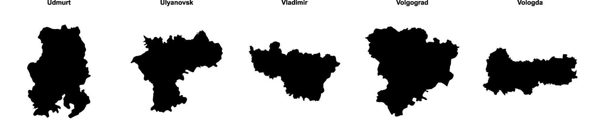 Udmurt, Ulyanovsk, Vladimir, Volgograd, Vologda outline maps vector