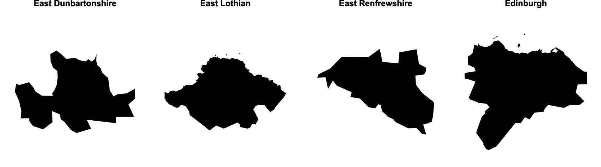 East Dunbartonshire, East Lothian, East Renfrewshire, Edinburgh outline maps vector