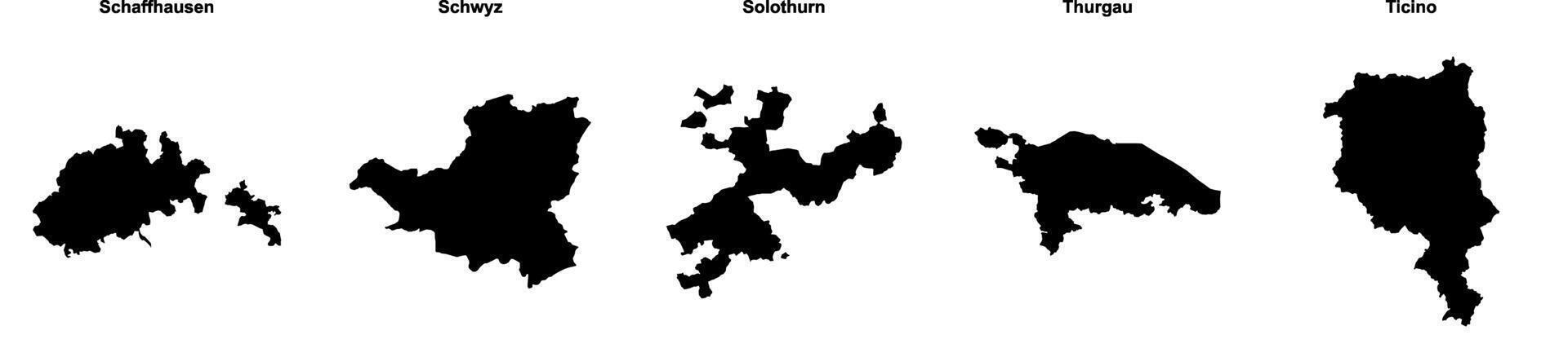 Schaffhausen, Schwyz, Solothurn, Thurgau, Ticino outline maps vector