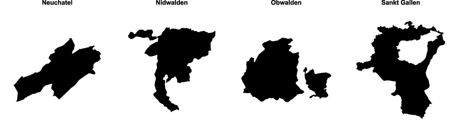 Neuchatel, Nidwalden, Obwalden, Sankt Gallen outline maps vector