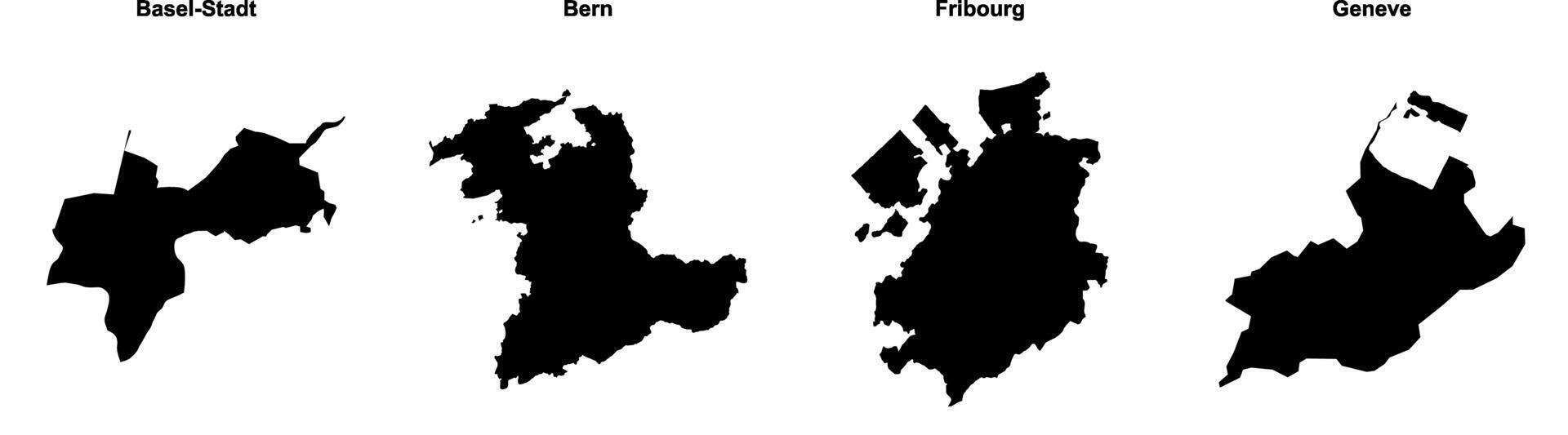 Basel Stadt, Bern, Fribourg, Geneve outline maps vector