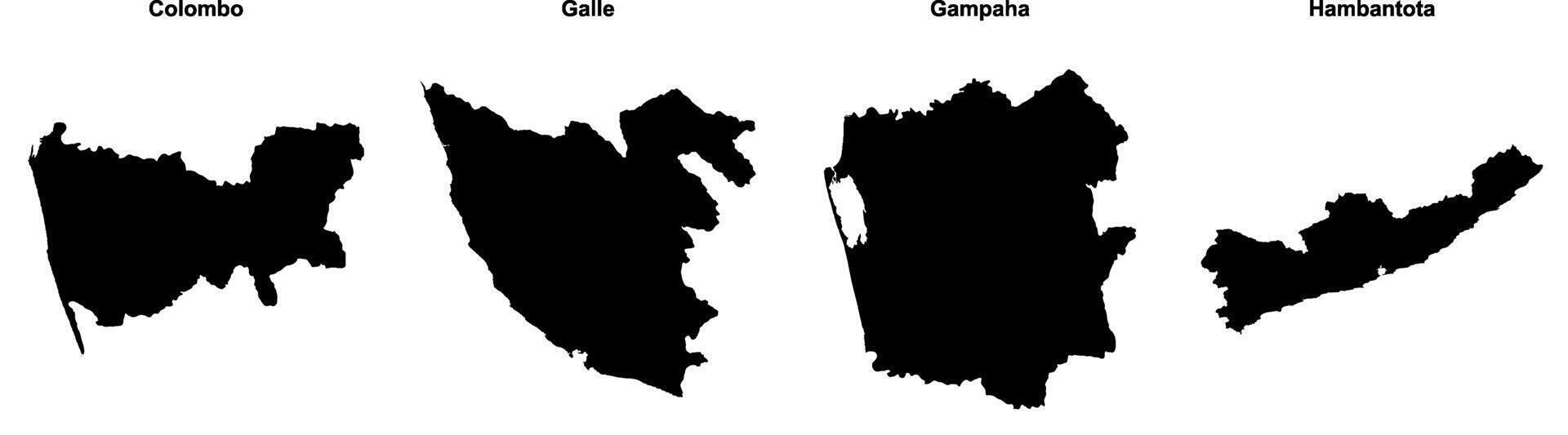 Colombo, Galle, Gampaha, Hambantota outline maps vector