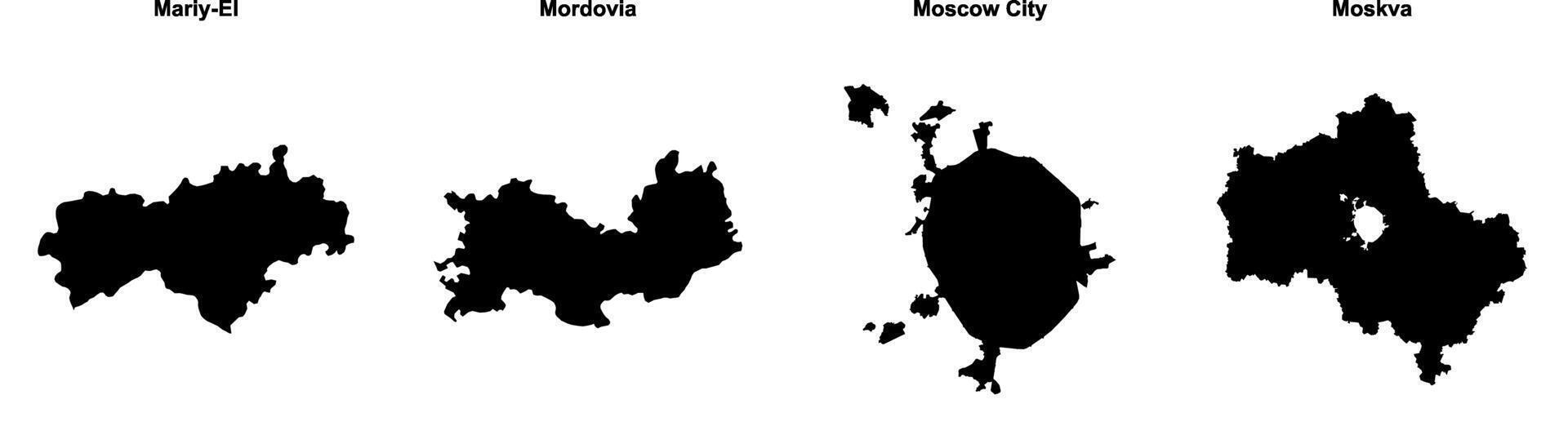 Mariy El, Mordovia, Moscow City, Moskva outline maps vector