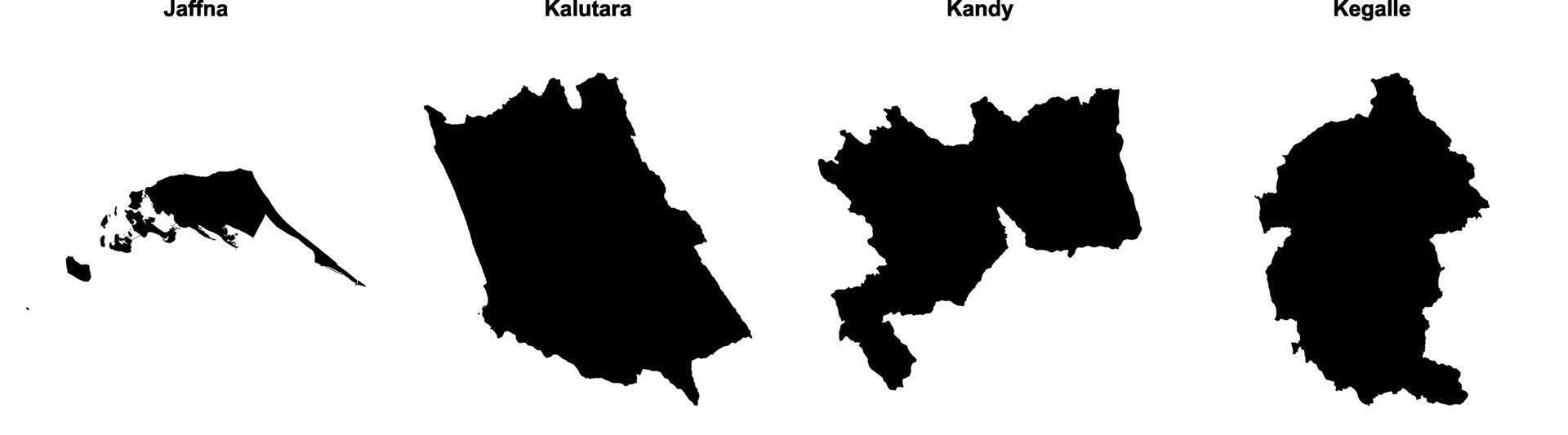 Jaffna, Kalutara, Kandy, Kegalle outline maps vector