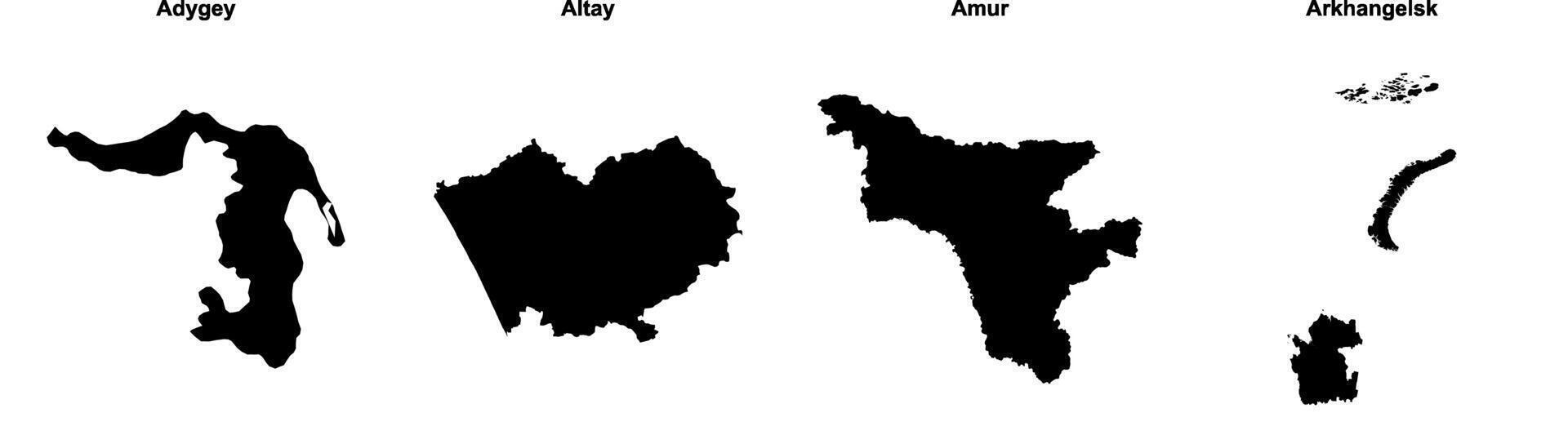 Adygey, Altay, Amur, Arkhangelsk outline maps vector