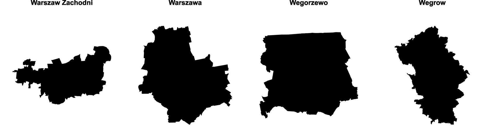 Warszaw Zachodni, Warszawa, Wegorzewo, Wegrow outline maps vector