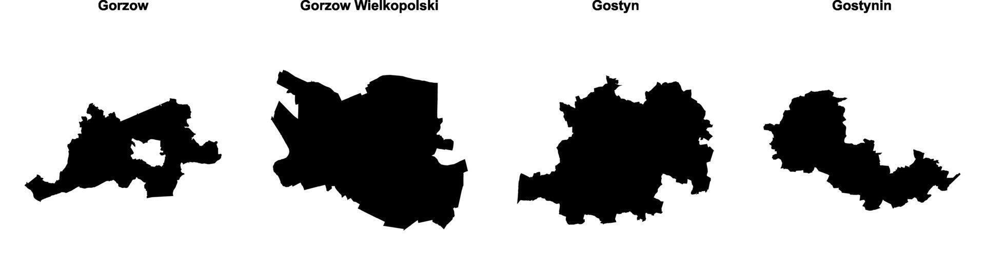 Gorzow, Gorzow Wielkopolski, Gostyn, Gostynin outline maps vector