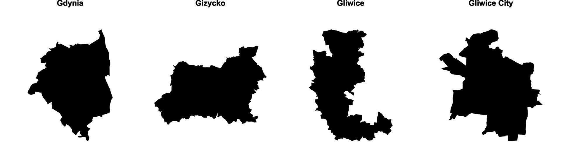Gdynia, Gizycko, Gliwice, Gliwice City outline maps vector