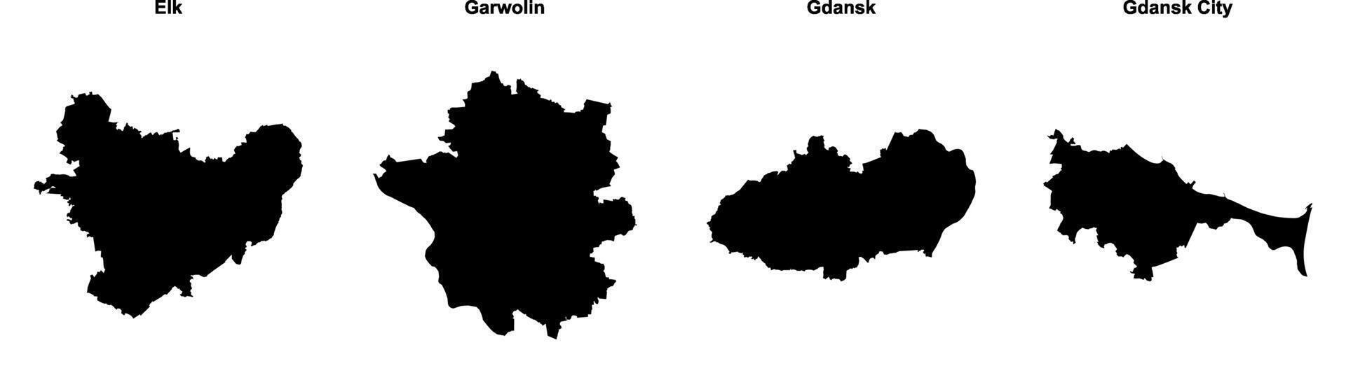Elk, Garwolin, Gdansk, Gdansk City outline maps vector
