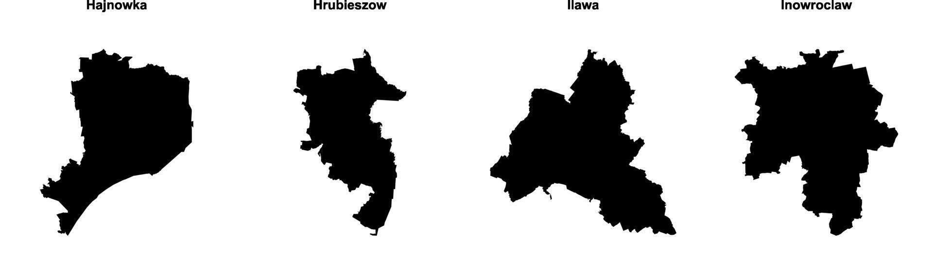 Hajnowka, Hrubieszow, Ilawa, Inowroclaw outline maps vector