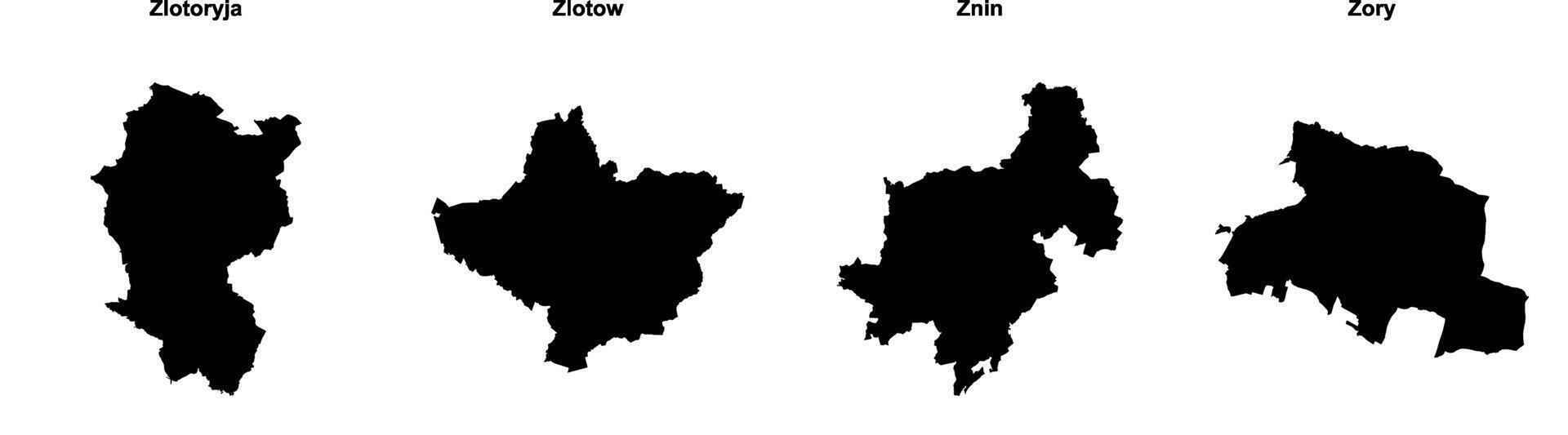 Zlotoryja, Zlotow, Znin, Zory outline maps vector