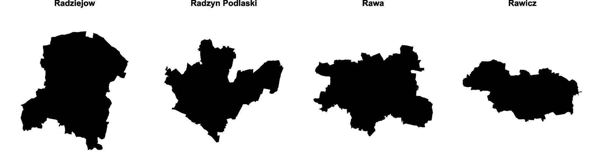 Radziejow, Radzyn Podlaski, Rawa, Rawicz outline maps vector