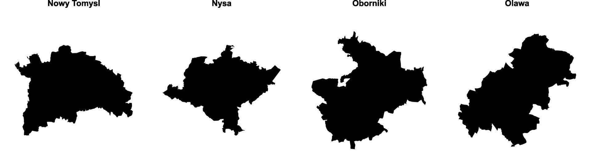 Nowy Tomysl, Nysa, Oborniki, Olawa outline maps vector