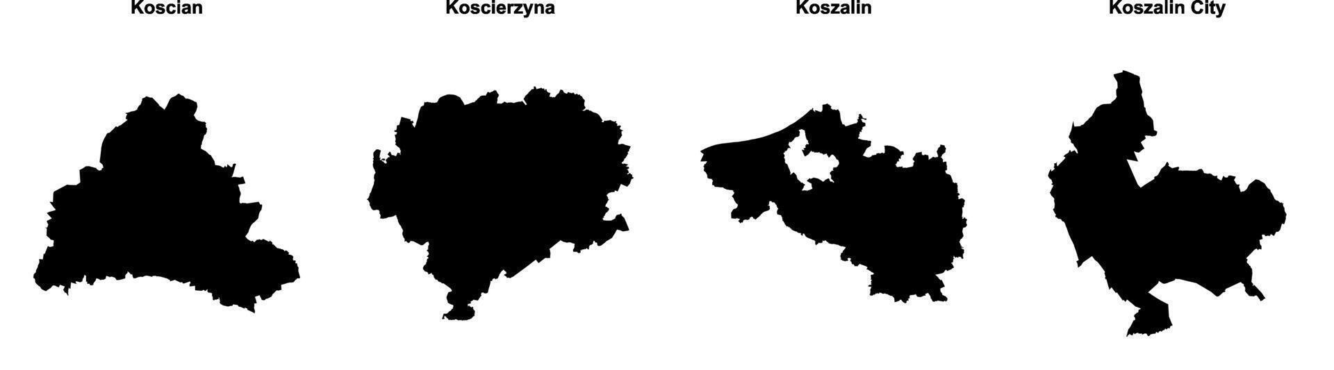 Koscian, Koscierzyna, Koszalin, Koszalin City outline maps vector