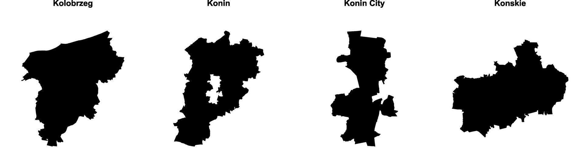 Kolobrzeg, Konin, Konin City, Konskie outline maps vector