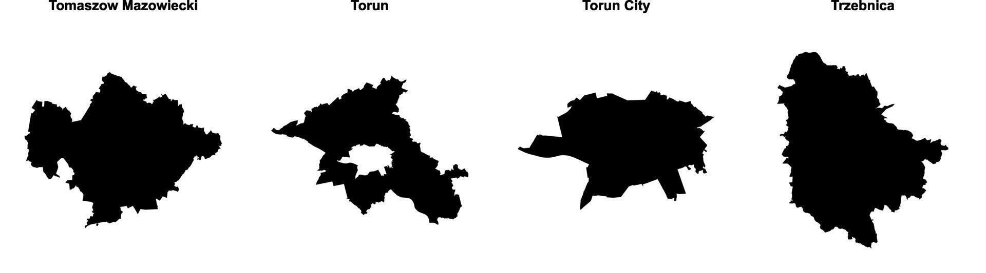 Tomaszow Mazowiecki, Torun, Torun City, Trzebnica outline maps vector