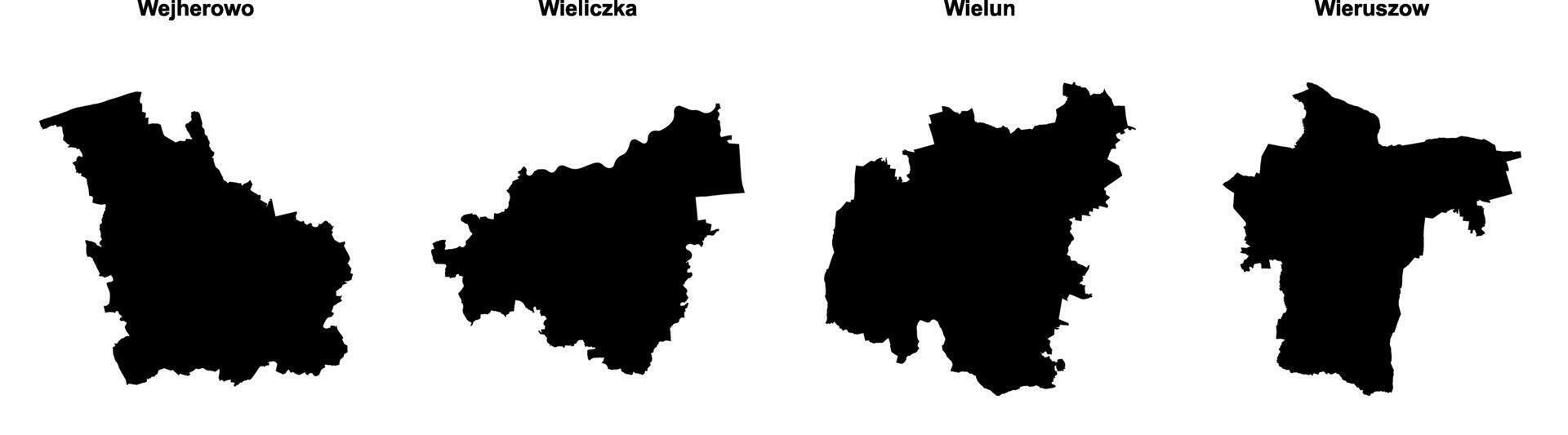 Wejherowo, Wieliczka, Wielun, Wieruszow outline maps vector