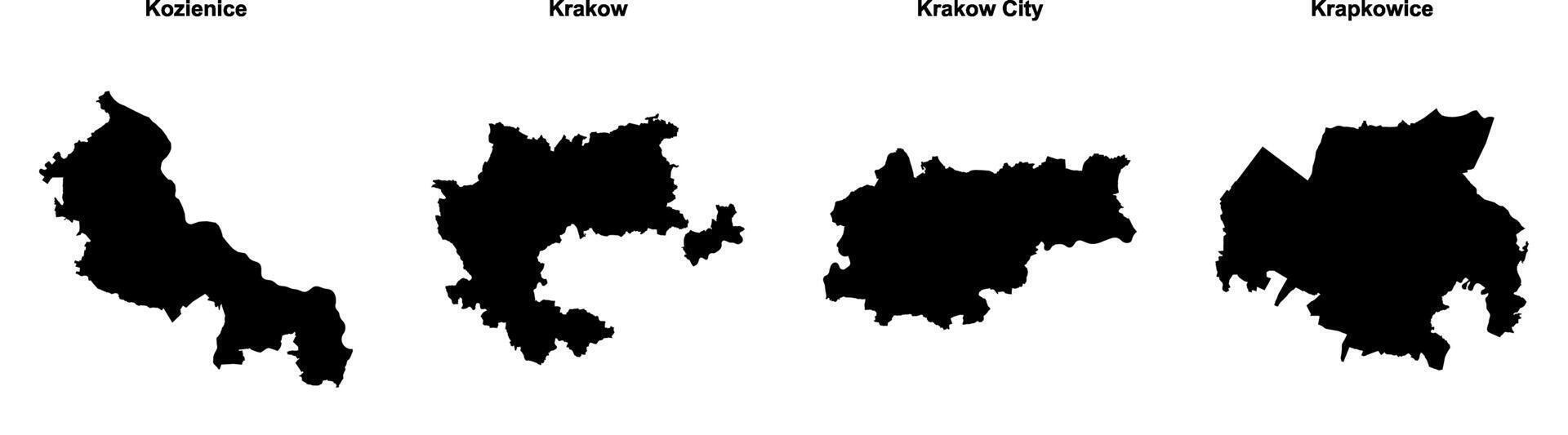 Kozienice, Krakow, Krakow City, Krapkowice outline maps vector