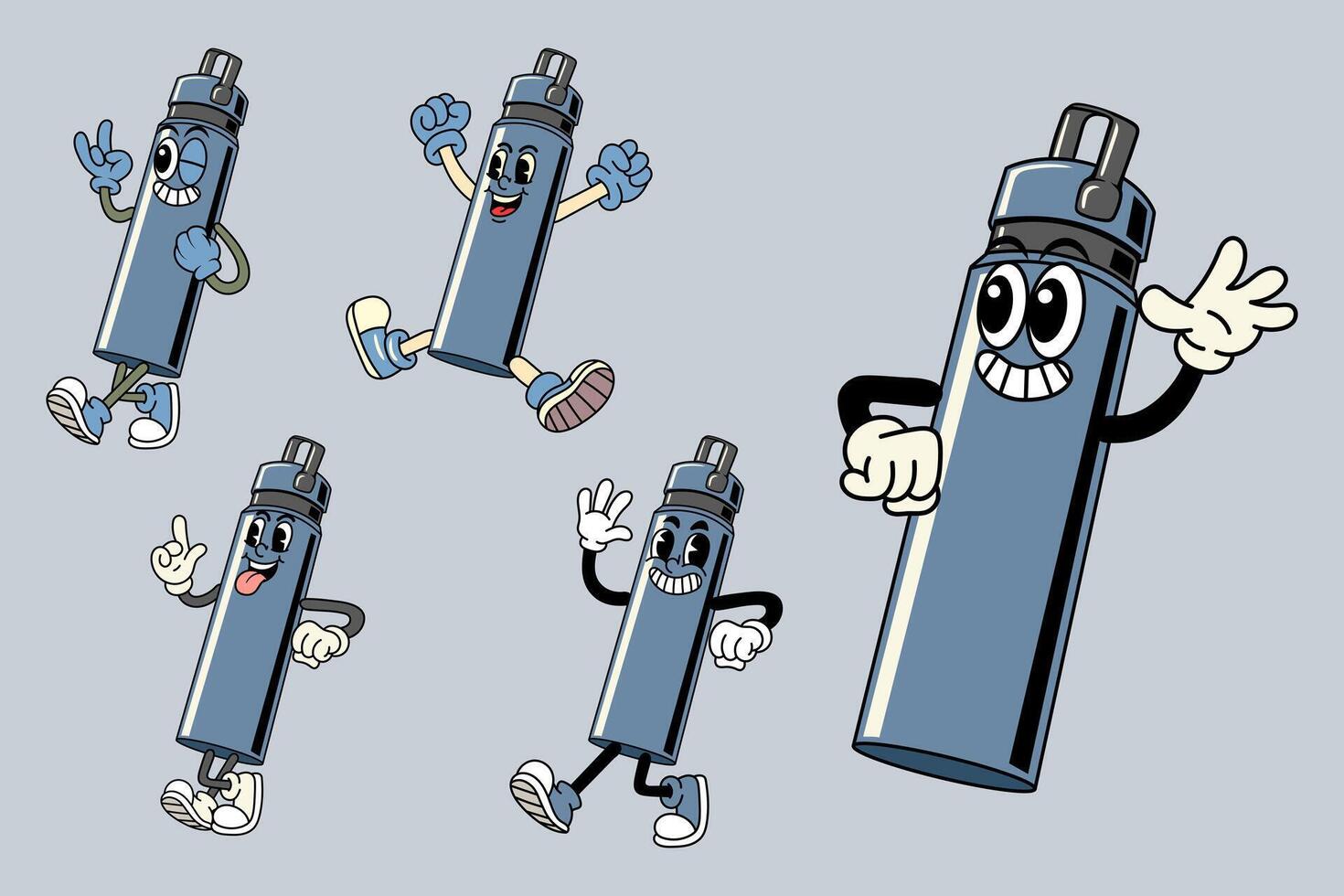 Set of Happy tumbler in Various Poses Character Cartoon Illustration Retro style vector