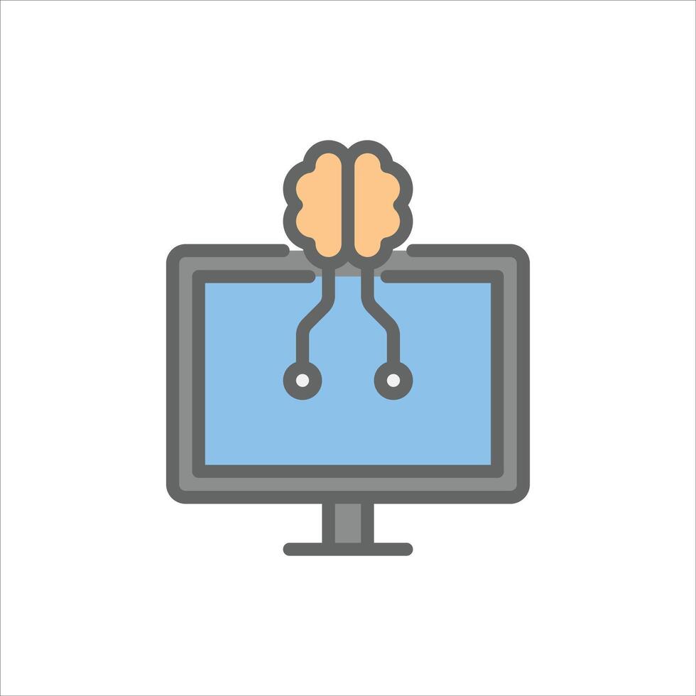 Brain Computer Interface filled outline icon. Brain Computer Interface color line illustration. vector