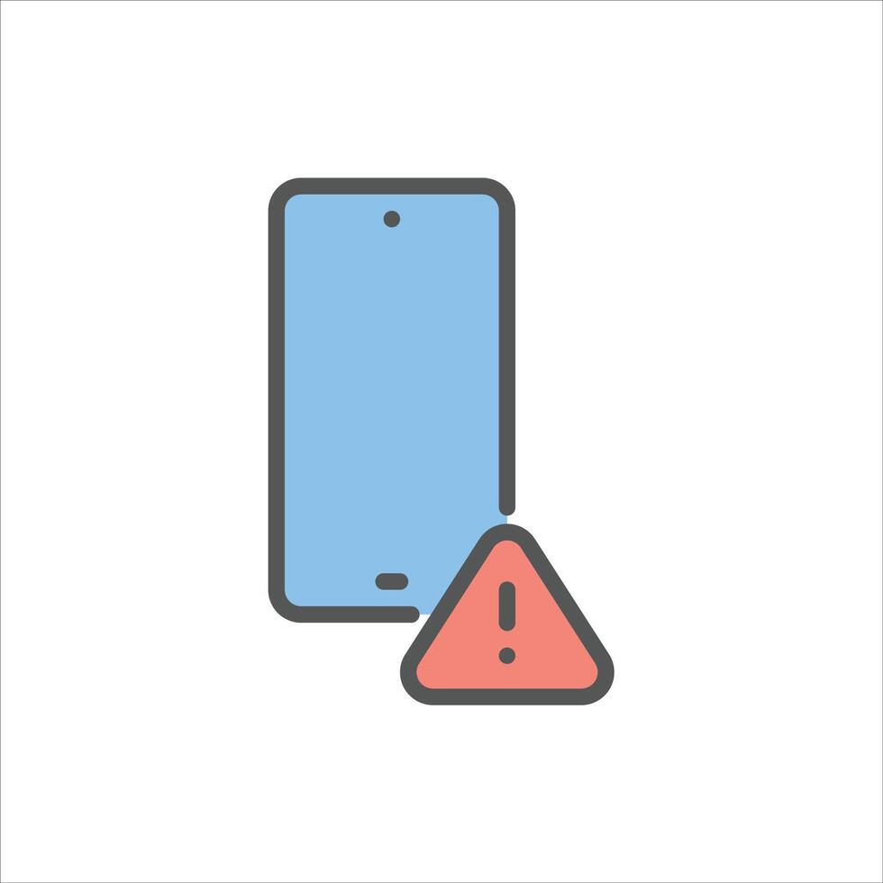 damage smartphone filled outline icon. warning color line illustration. vector
